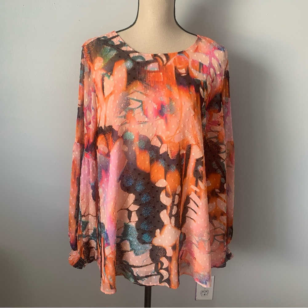 Torrid Womens Blouse Multicolor Georgette Puff Sleeve-With Lining-1X-See desc.